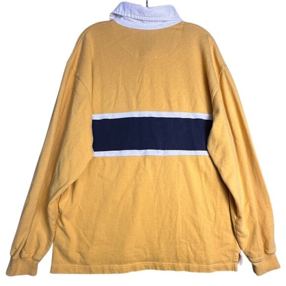 Vtg Y2K Rugby Shirt Mens XXL Yellow Navy Stripe Preppy Cotton Classic Pullover - Picture 3 of 16